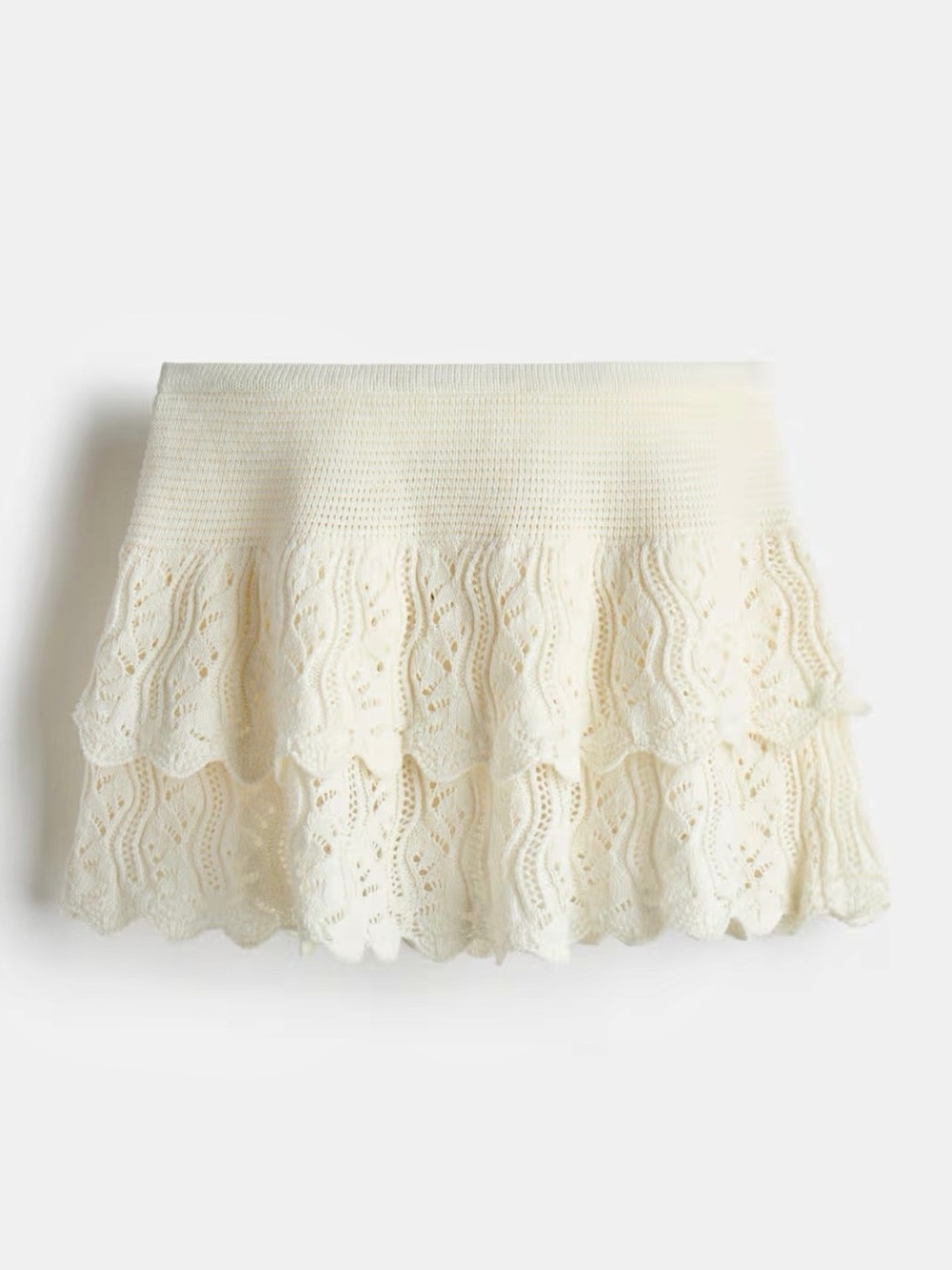 H&M NWToff white ivory Cream crochet layered Tiered Mini Skirt